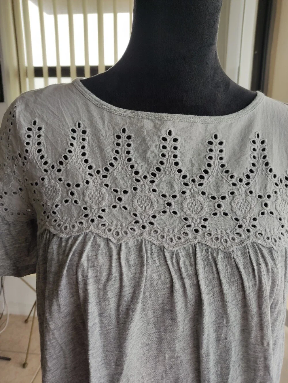 J. Crew Gray Eyelet Yoke Short Sleeve Women's Top Size XS